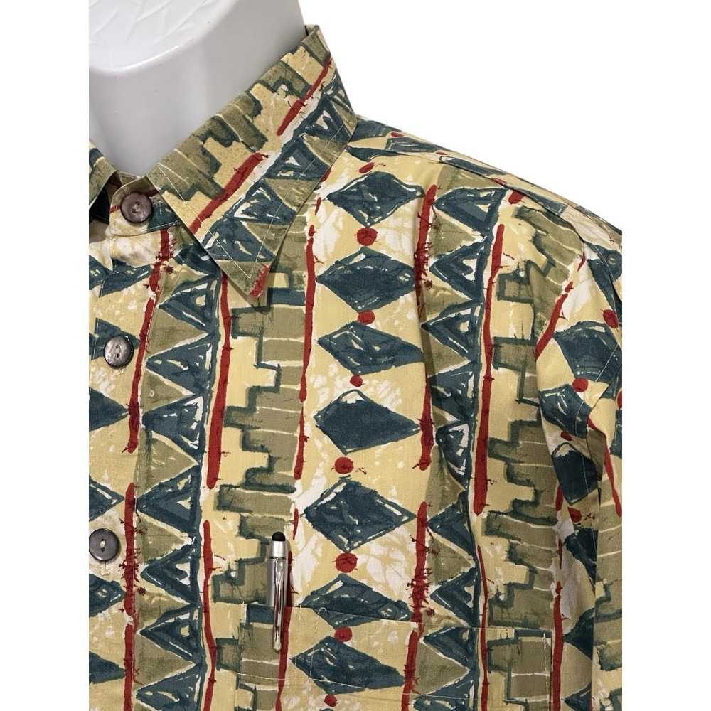 The Territory Ahead Mens Shirt XL‎ Button Abstract Tribal Art Stripe Cotton VTG